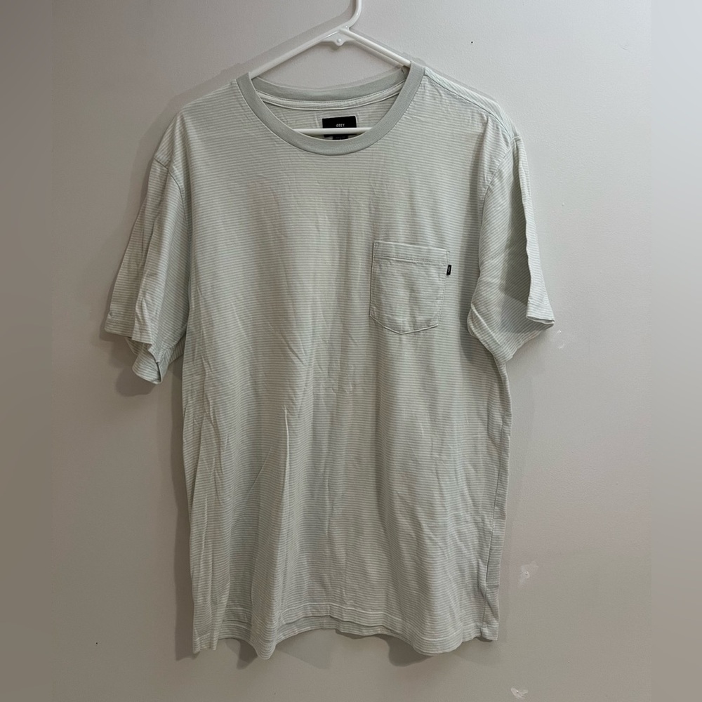 Obey Light Blue Striped Pocket Tee Shirt